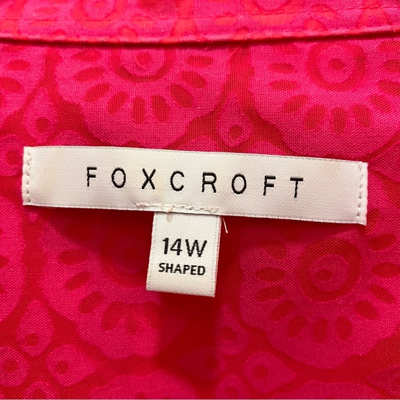 Foxcroft Collared Front Button Adjustable Sleeve Fuchsia Shirt, 14W - Picture 7 of 14